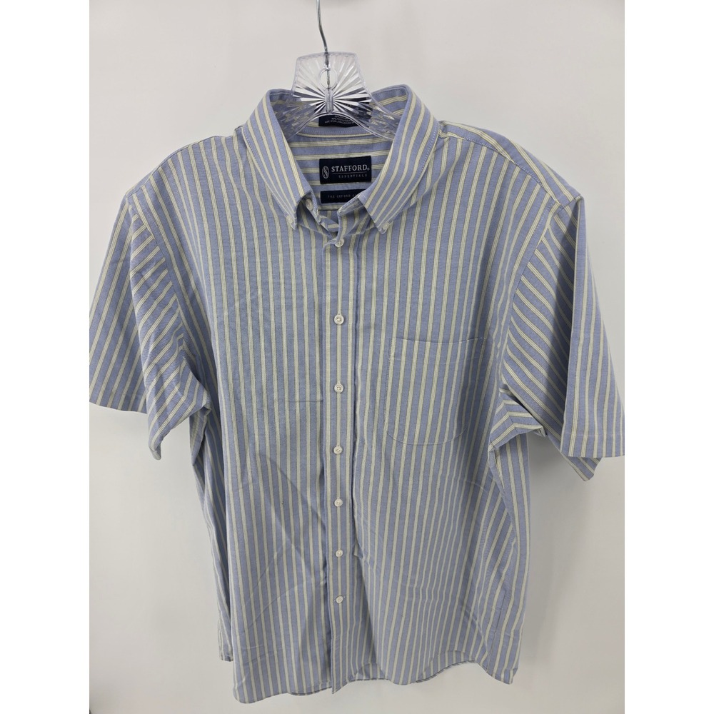 Stafford Essentials Mens Blue Yellow Striped Oxford Shirt Classic Fit Size 16